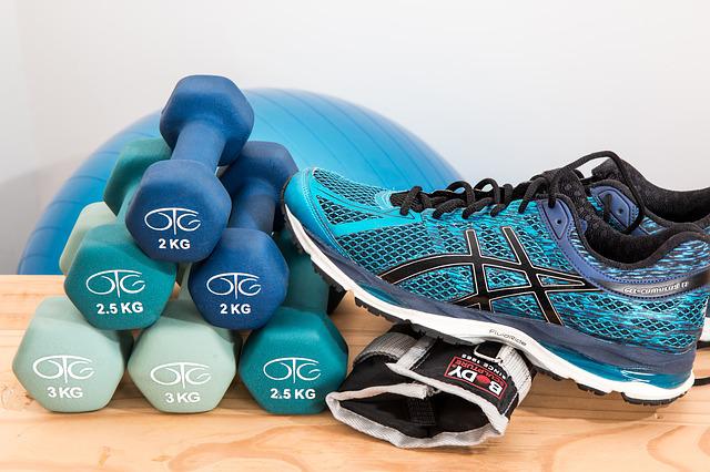 dumbbells with exercise shoes